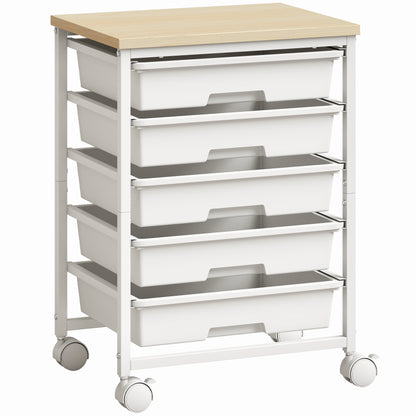 6-Tier Storage Trolley on Wheels | 5 Pull-Out Drawers | Rolling Kitchen Cart | White