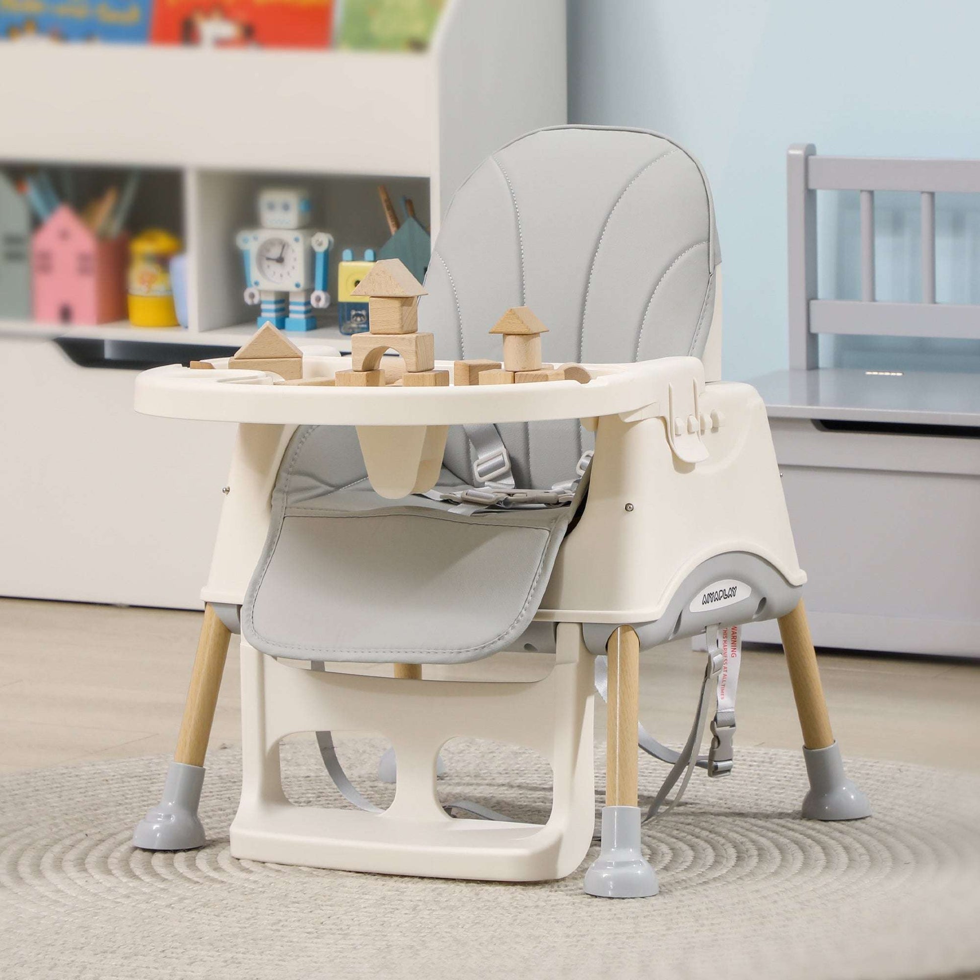 AIYAPLAY 3 in 1 Foldable High Chair for Babies and Toddlers with Safety Harness, Washable Removable Seat Cushion & Tray, Grey