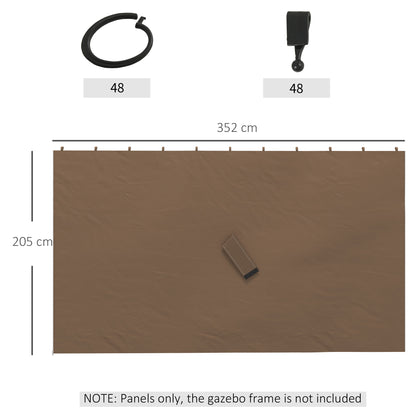Set of 4 Gazebo Replacement Sidewalls | 100% Polyester | Double-Sided Zip | C-Rings & Hooks for Square, Rounded Beams & Sliding Rails | Each 352x205cm | Suits Most 3x4m Gazebos | Dark Brown