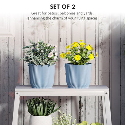 Outsunny Set of Two Ф22cm Planters - Blue / White