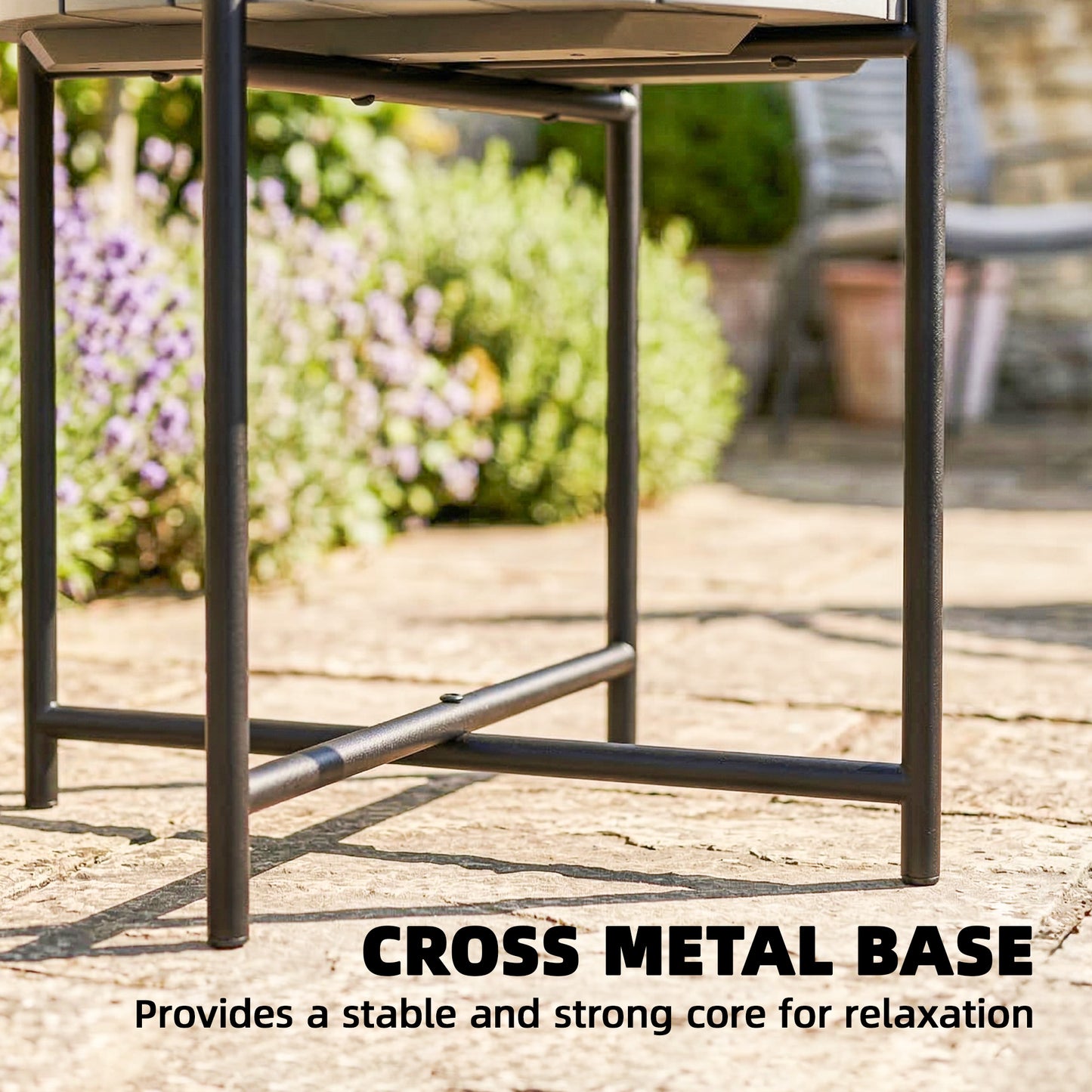 Industrial Garden Side Table | Slatted Fir Wood Top | Metal Frame | 54x54x45.5cm | 25kg | Dark Grey