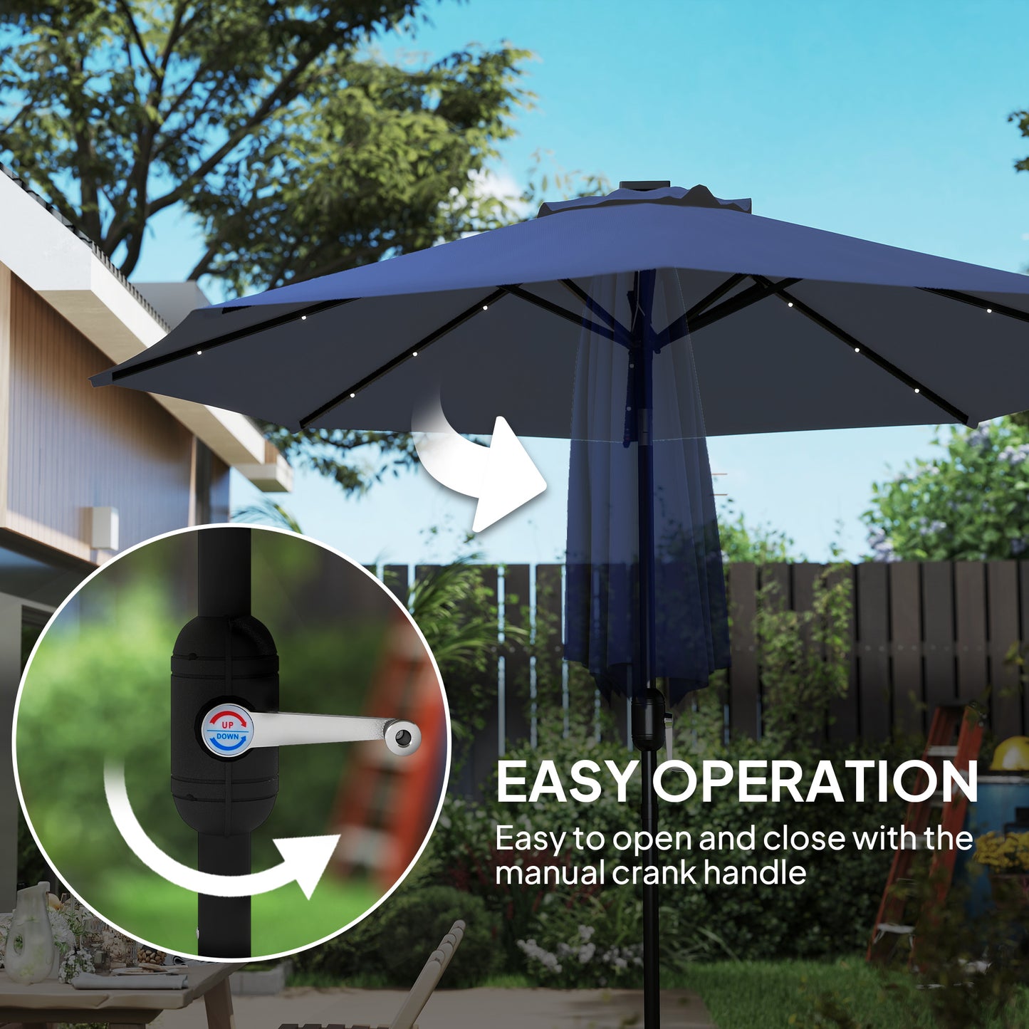 Outsunny 2.7m Outdoor Garden Umbrella with 24 LEDs Lights, Blue