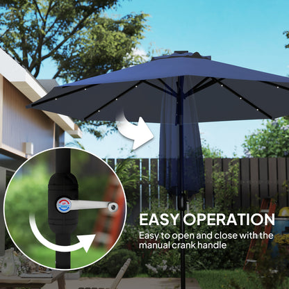 Outsunny 2.7m Outdoor Garden Umbrella with 24 LEDs Lights, Blue