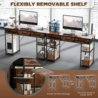 120cm Computer Desk with Power Outlets, Office Desk Study Table with Fabric Drawers and Storage Shelves, Rustic Brown