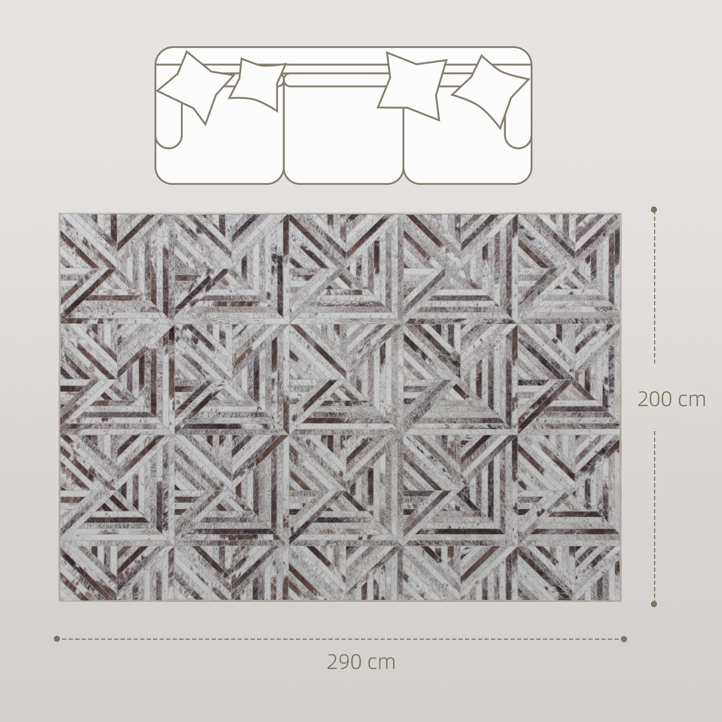 Modern Chenille Area Rug | Faux Leather Patchwork Print | Machine Washable | Non-Slip | Foldable | 290x200cm | Brown | Living Room Bedroom Dining Room Home Office