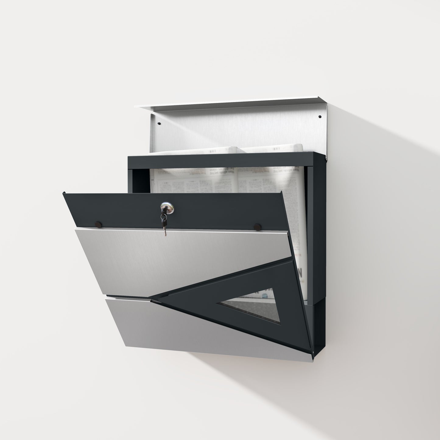 Wall Mounted Post Box with Viewing Window, 2 Lock, Modern Galvanised Steel Mailbox with Copper Core, Weatherproof Letterbox - Silver