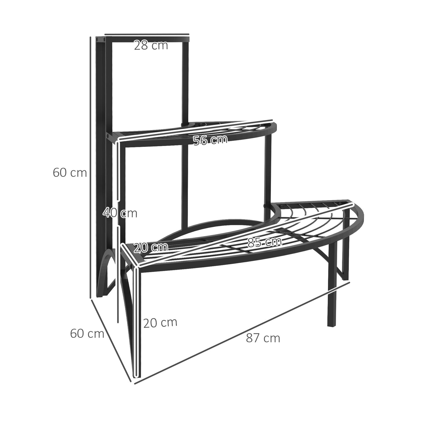 3 Tier Corner Plant Stand, Quarter Round Metal Plant Rack for Indoor Outdoor, Flower Pot Holder, Black