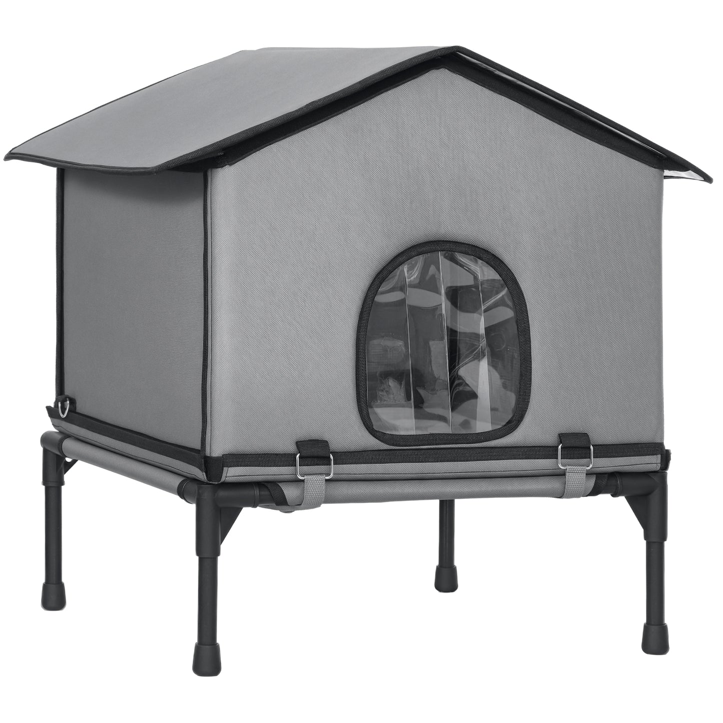PawHut Outdoor Cat House, Waterproof Insulated Cat Kennel with Elevated Base, Foldable Feral Kitty Shelter for Kittens, Grey