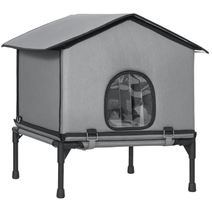 PawHut Outdoor Cat House, Waterproof Insulated Cat Kennel with Elevated Base, Foldable Feral Kitty Shelter for Kittens, Grey