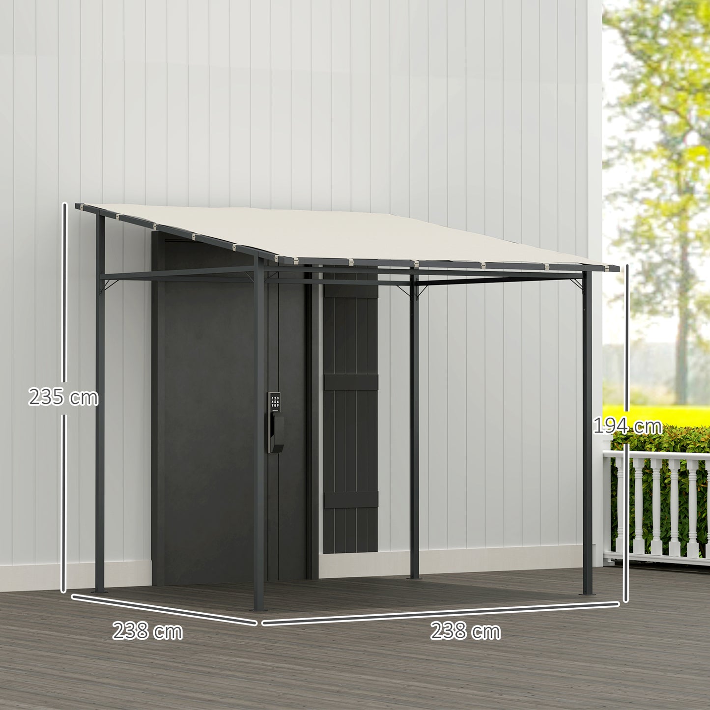 2.4 x 2.4 m Wall Mounted Pergola Gazebo with PA Coating Fabric and Metal Frame, UPF30+, Lean to Garden Gazebo, Wind Resistant Outdoor Sun Shade