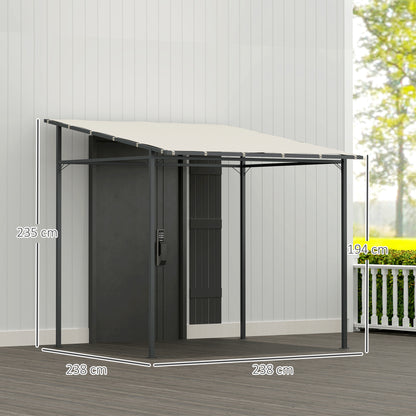 2.4 x 2.4 m Wall Mounted Pergola Gazebo with PA Coating Fabric and Metal Frame, UPF30+, Lean to Garden Gazebo, Wind Resistant Outdoor Sun Shade