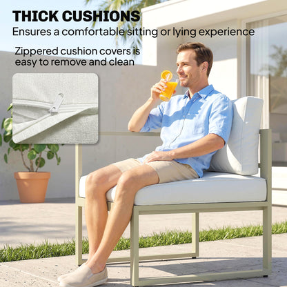 6-Piece 2-in-1 Garden Daybed & Sofa Set | Converts to Sectional Sofa | Aluminium Frame | 10-18cm Cushions | Washable Covers | Footstools Store Under Corners | 160kg Capacity | Cream & Rose Gold