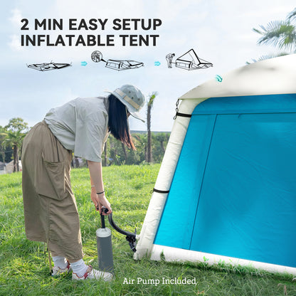 Inflatable Camping Tent w/ Hand Pump, Easy Setup 1/2 Person Blow Up Tent Waterproof 190T Taffeta w/ Mesh Windows, Doors and Carry Bag