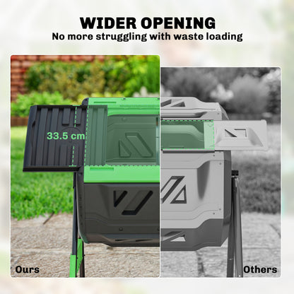 200L Dual Chamber Tumbling Compost Bin | 360° Rotation | 8 Adjustable Vents | BPA Free | Elevated Base | Green