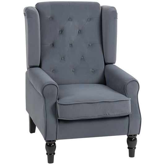 Wingback Accent Chair, Retro Vintage Style Upholstered Button Tufted Occasional Chair for Living Room and Bedroom, Grey