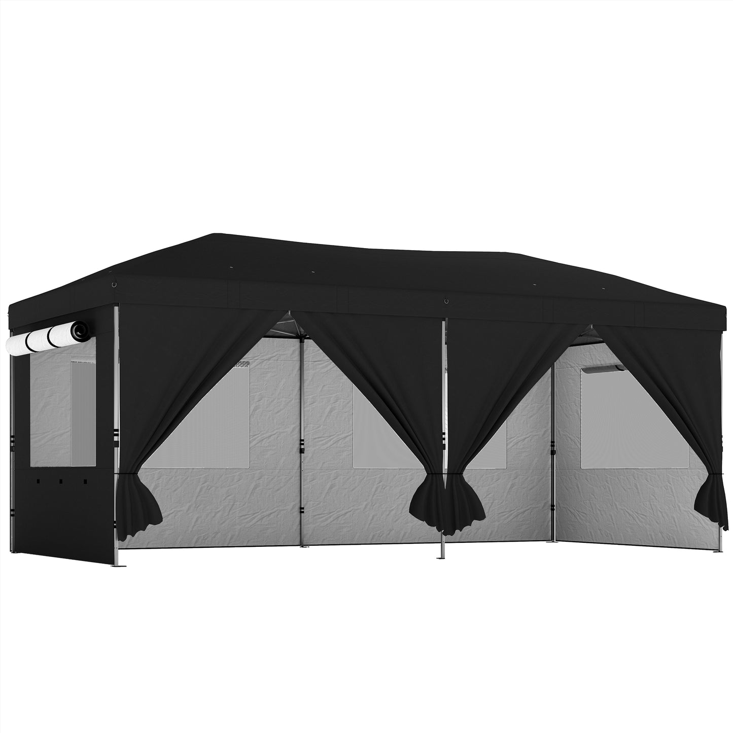 3x6m Pop-Up Canopy Gazebo | 17.5m² Coverage | 210D Silver-Coated UPF50+ Oxford Fabric | 6 Detachable Sidewalls | 3-Level Height Adjustment | 12 Drainage Holes | 18 Stakes & 6 Guy Ropes | Wheeled Carry Bag | Black