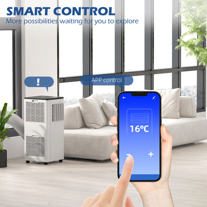 7,000 BTU Mobile Air Conditioner, 15m², Smart Home WiFi, with Dehumidifier, Fan, 24H Timer, Window Kit, White