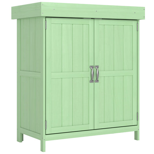 Small Shed, Wooden Garden Shed with Openable Hinged Roof and Removable Shelf, 74 x 43 x 88 cm, Light Green
