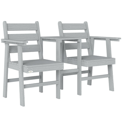 Wooden Jack & Jill Garden Loveseat | Integrated Centre Table | Embossed Fir Wood | Angled Backrest | Slatted | 300kg | 149x67x94cm | Grey