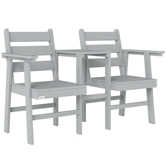 Wooden Jack & Jill Garden Loveseat | Integrated Centre Table | Embossed Fir Wood | Angled Backrest | Slatted | 300kg | 149x67x94cm | Grey