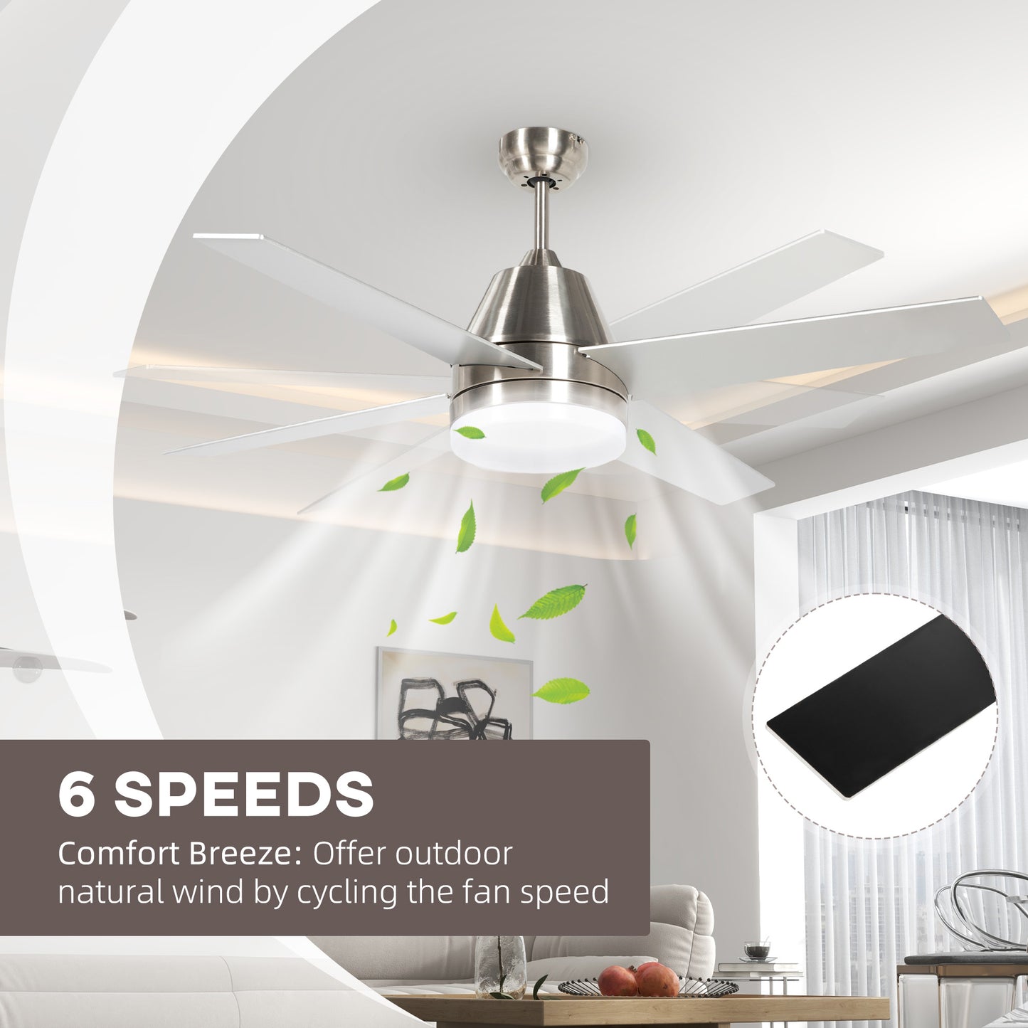 Ceiling Fan with LED Light, Flush Mount Ceiling Fan Lights with Reversible Blades, Remote, Silver and Black
