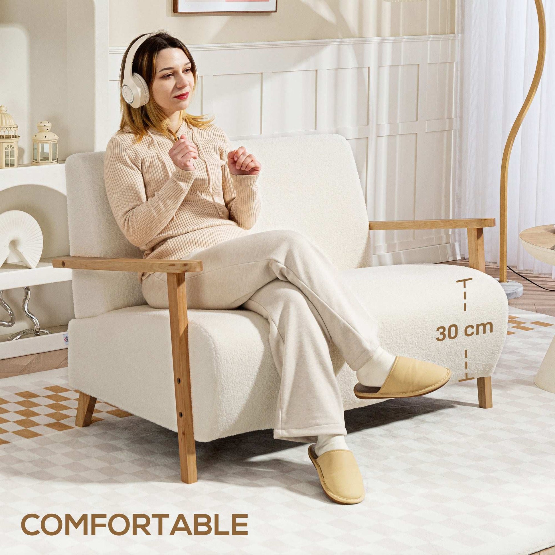 Small Sherpa Fabric 2 Seater Sofa Settee - Cream White