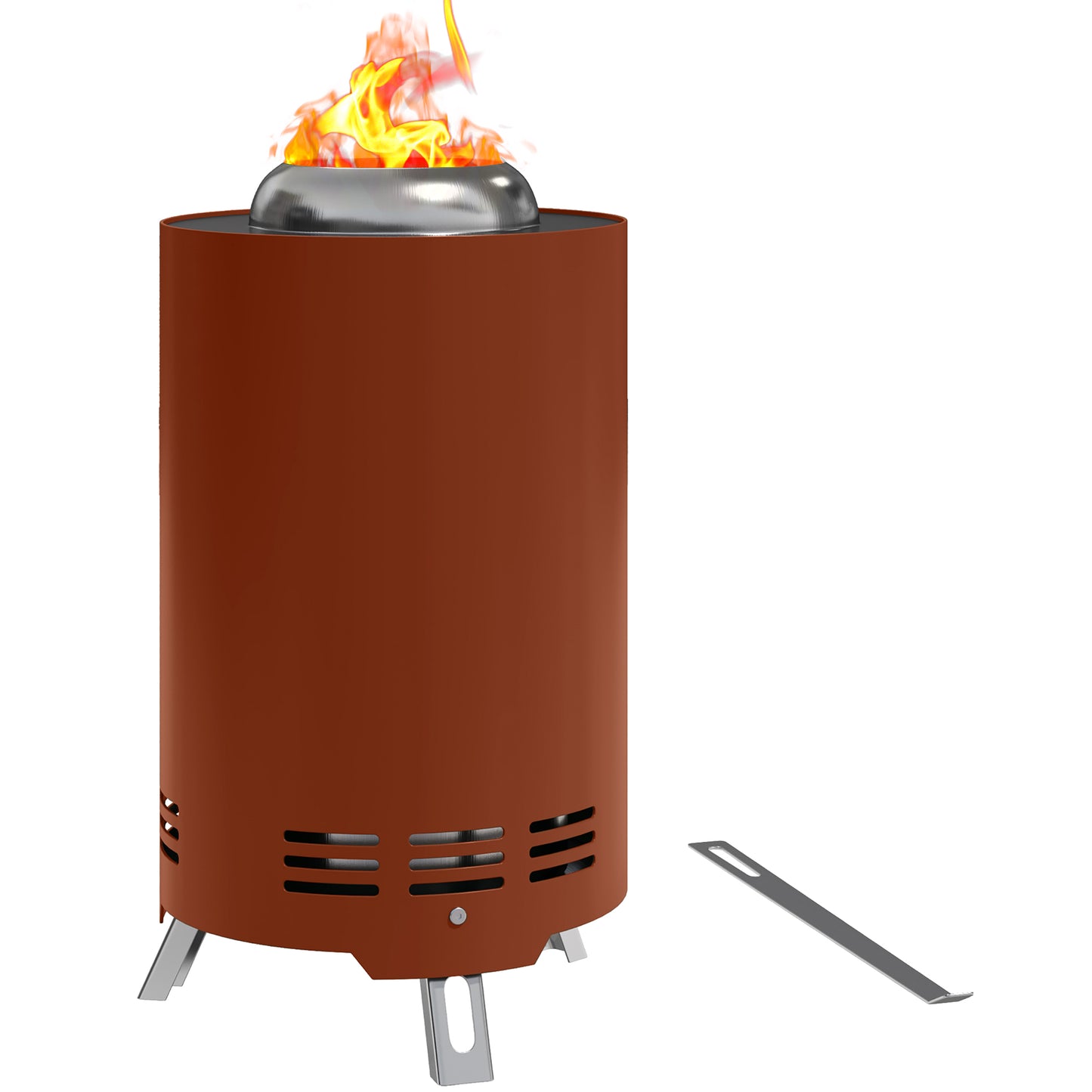 Outsunny Smokeless Fire Pit, 16 x 16 cm Stainless Steel Portable Wood Burning Firepit with Poker for Garden Camping Bonfire Party, Red
