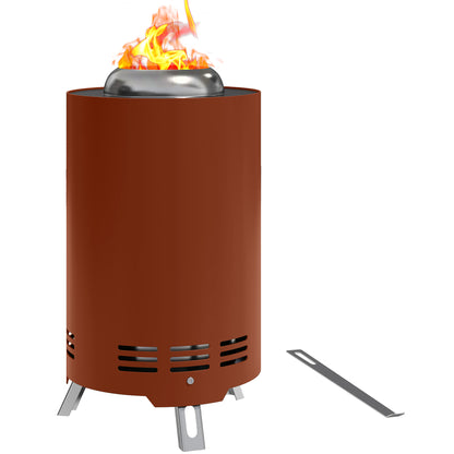 Outsunny Smokeless Fire Pit, 16 x 16 cm Stainless Steel Portable Wood Burning Firepit with Poker for Garden Camping Bonfire Party, Red