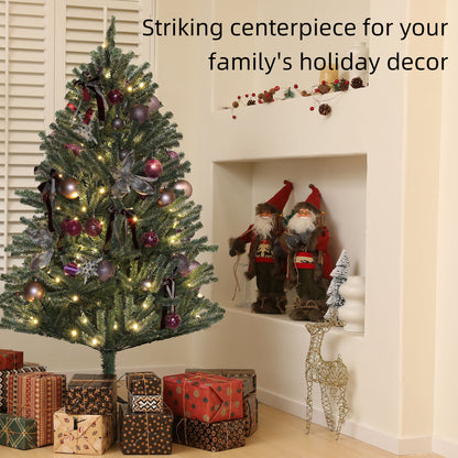 5ft Artificial Prelit Christmas Tree with Warm White LED Lights and 486 Tips, Metal Stand W/ Purple Ornaments