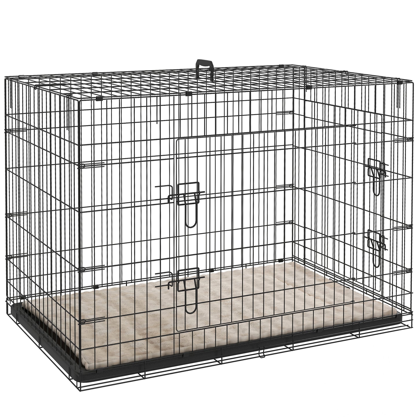 Foldable Dog Crate XL | 2 Doors | Soft Washable Cushion | Removable ABS Tray | Extra Large Dogs up to 40kg | 105 x 70 x 75cm | Black
