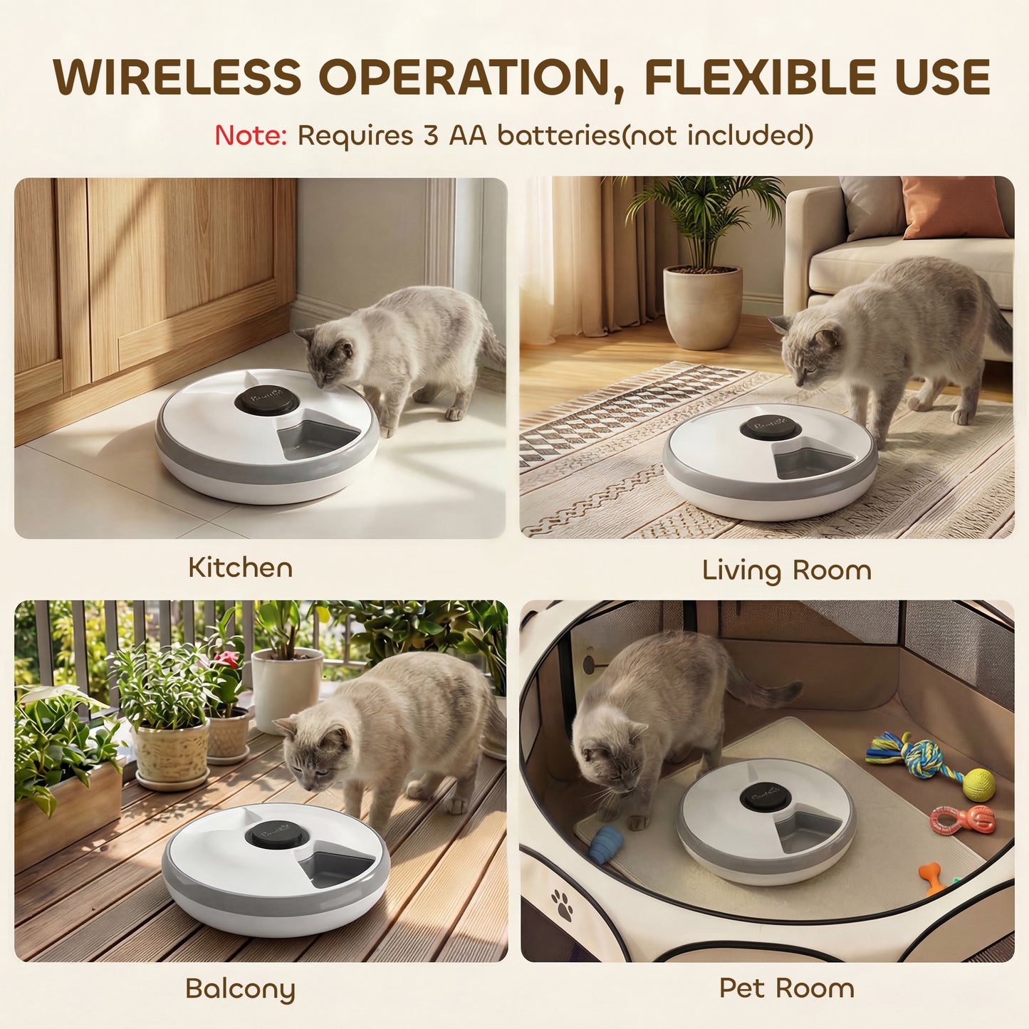 Automatic Cat Feeder | 6-Meal Programmable Timer | Ice Pack | Wet & Dry Food | LED Screen | Grey