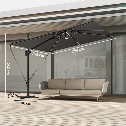 3 x 3m Cantilever Garden Parasol | Solar LED Lights | UPF50+ | 360° Rotation | Dark Grey