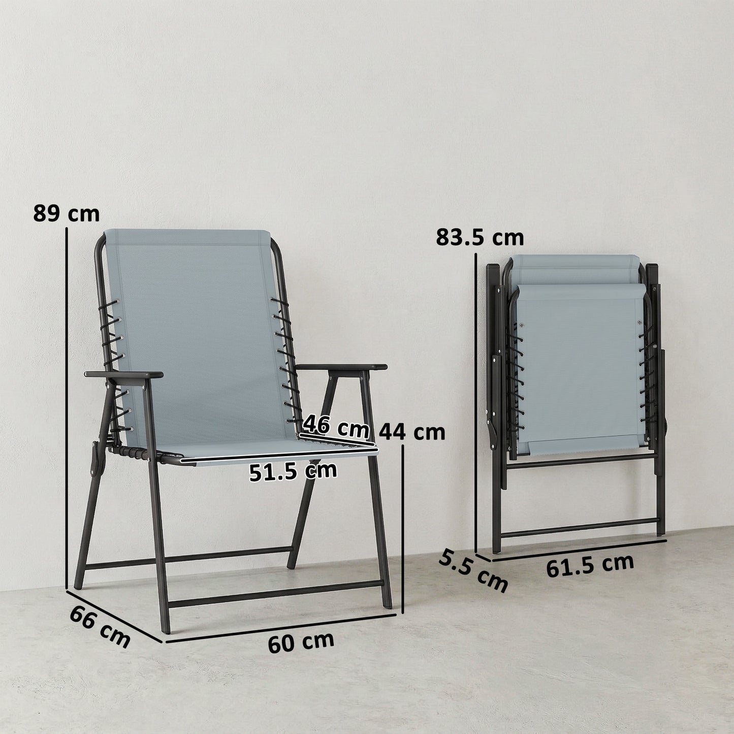 Set of 4 Folding Garden Chairs | Texteline | High Back | Bungee Support | 120kg | Light Grey