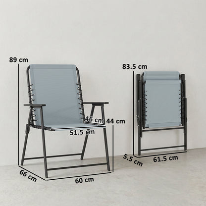 Set of 4 Folding Garden Chairs | Texteline | High Back | Bungee Support | 120kg | Light Grey