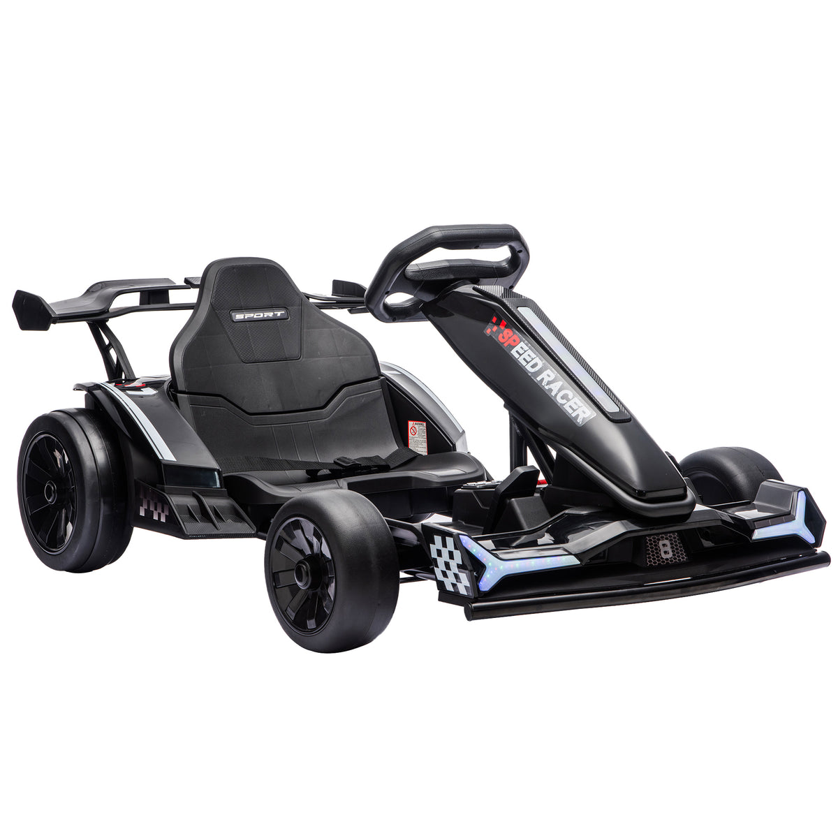 24V Electric Go Kart for Kids | Drift Mode In-Place Spin | 3 Speeds 8–12km/h | Slow Start Forward & Reverse | Adjustable Seat | Multicolour Lights Music Horn USB | 2-Point Belt | 50kg | 131.5x76.5x53.5cm | Ages 6–12 | Orange Blue Pink Black