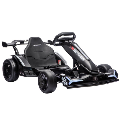 24V Electric Go Kart for Kids | Drift Mode In-Place Spin | 3 Speeds 8–12km/h | Slow Start Forward & Reverse | Adjustable Seat | Multicolour Lights Music Horn USB | 2-Point Belt | 50kg | 131.5x76.5x53.5cm | Ages 6–12 | Orange Blue Pink Black