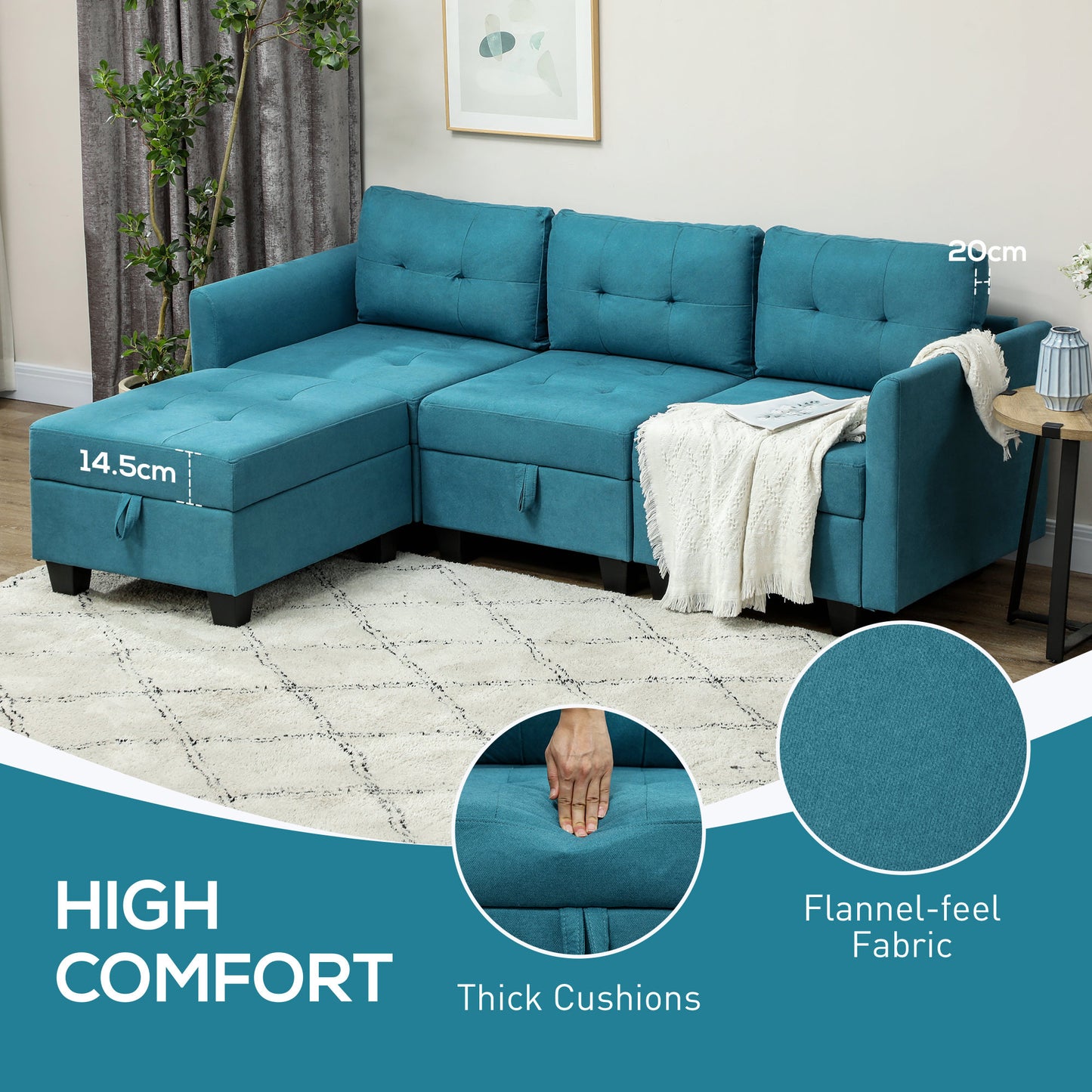'L' Shape Modular Sofa, with Storage - Light Blue