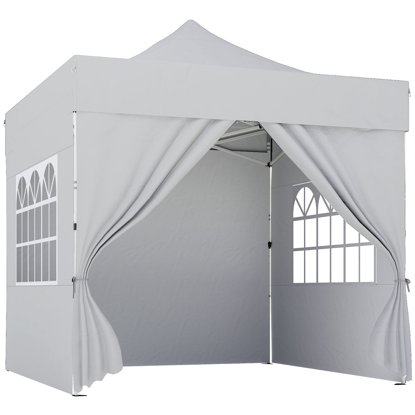 3x3m Heavy-Duty Peak-Top Pop-Up Gazebo | 420D UPF50+ Oxford Fabric | 4 Removable Sidewalls | Zipper Door & Windows | 3-Height Adjustment | 8 Drainage Holes | 4 Sandbags, 4 Guy Ropes & 8 Stakes | Wheeled Carry Bag | Silver Grey