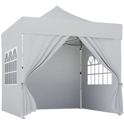 3x3m Heavy-Duty Peak-Top Pop-Up Gazebo | 420D UPF50+ Oxford Fabric | 4 Removable Sidewalls | Zipper Door & Windows | 3-Height Adjustment | 8 Drainage Holes | 4 Sandbags, 4 Guy Ropes & 8 Stakes | Wheeled Carry Bag | Silver Grey