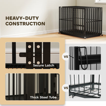 Heavy Duty Dog Crate with Wheels | 3-Door Access | Removable Tray | Top Playpen Opening | Extra Large Dogs up to 40kg | 107 x 69 x 81cm | Black