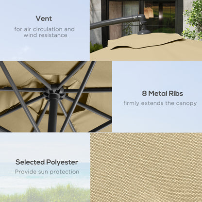 Outsunny 3(m) Garden Banana Parasol Cantilever Umbrella with Crank Handle, Cross Base, Weights and Cover for Outdoor, Hanging Sun Shade