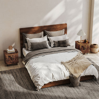 Nordic Bedside Table | Roller Shutter Sliding Doors | 2-Tier Storage | Melamine Surface | Steel Legs | 90kg | 48x40x48cm | Rustic Brown