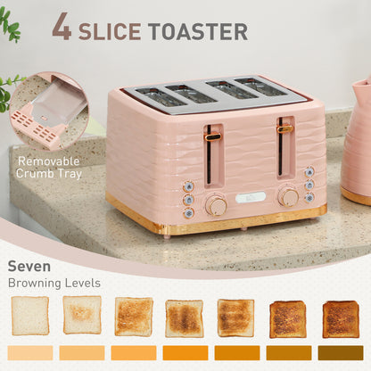 3000W 1.7L Kettle & 4 Slice Toaster, Kettle and Toaster Set with 7 Browning Controls and Crumb Tray, Light Pink / Blue