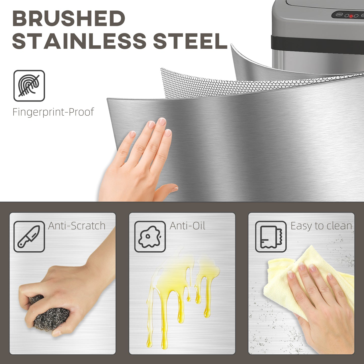 48L Stainless Steel Sensor Bin - Silver-Tone