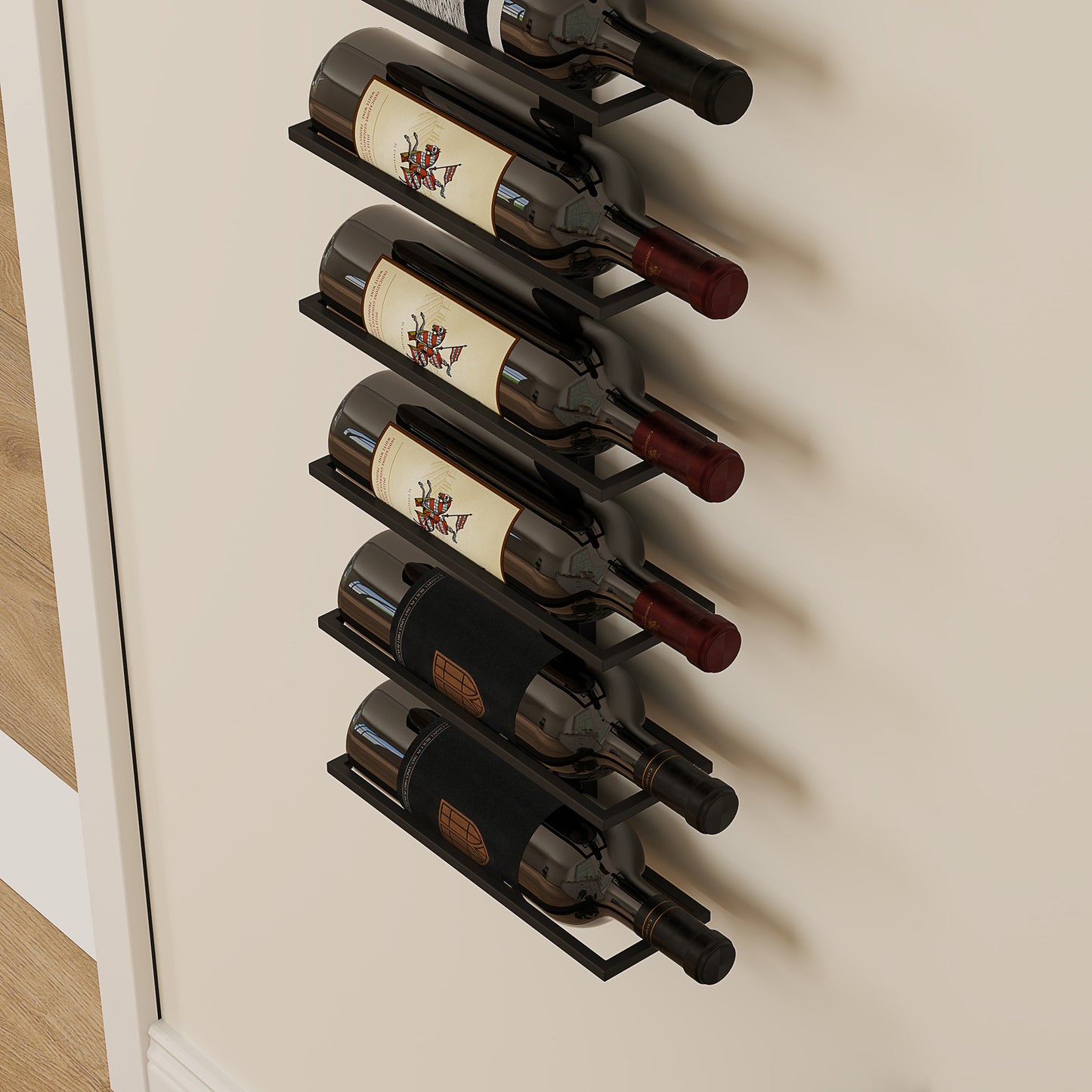 10-Tier Wall Mount Wine Rack, Steel Wall Wine Rack for 10 Wine Bottles, Wall Wine Display Rack for Kitchen, Dining Room, Home Bar, Black