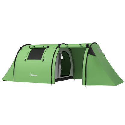 Outsunny 3000mm Waterproof Camping Tent, 3-4 Man Family Tent with Bedroom and Living Room, Portable with Bag, Dark Green