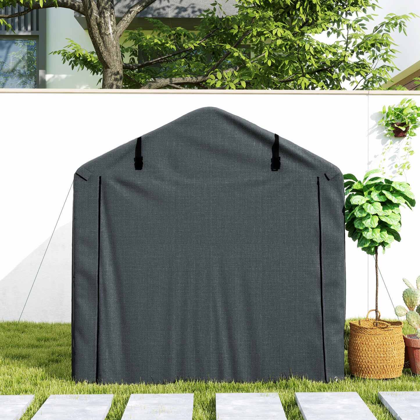 2.2 x 1.6 m Garden Storage Tent, Waterproof Anti-UV Bike Tent with Roll-up Zipper Door, Galvanised Outdoor Storage Shelter Carport, Dark Grey