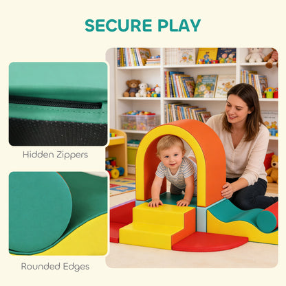 10-Piece Kids Soft Play Set | PU Leather & EPE Foam | Climbing Blocks | Anti-Slip Hook-and-Loop Pads | 90kg Capacity | EN71 Certified | Ages 12-36 Months | 152x82x70cm | Multicolour