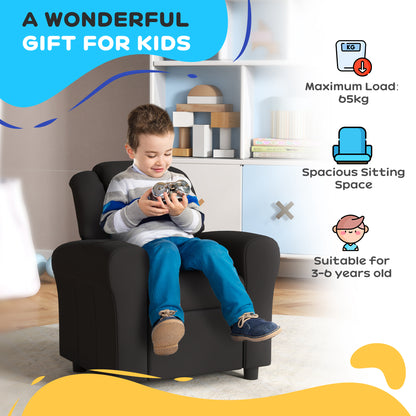 Kids Armchair, Kids Recliner Chair, PU Leather Kids Chair with Adjustable Backrest & Footrest, Padded Headrest, Black