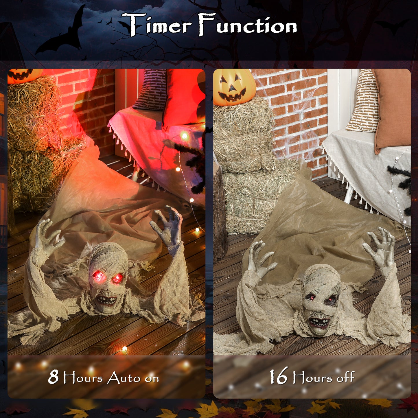 183 cm Life Size Halloween Animated Crawling Mummy with Glowing LED Eyes, 8/16H Timer, Scary Halloween Decorations, Battery Operated, Indoor Outdoor Party Props